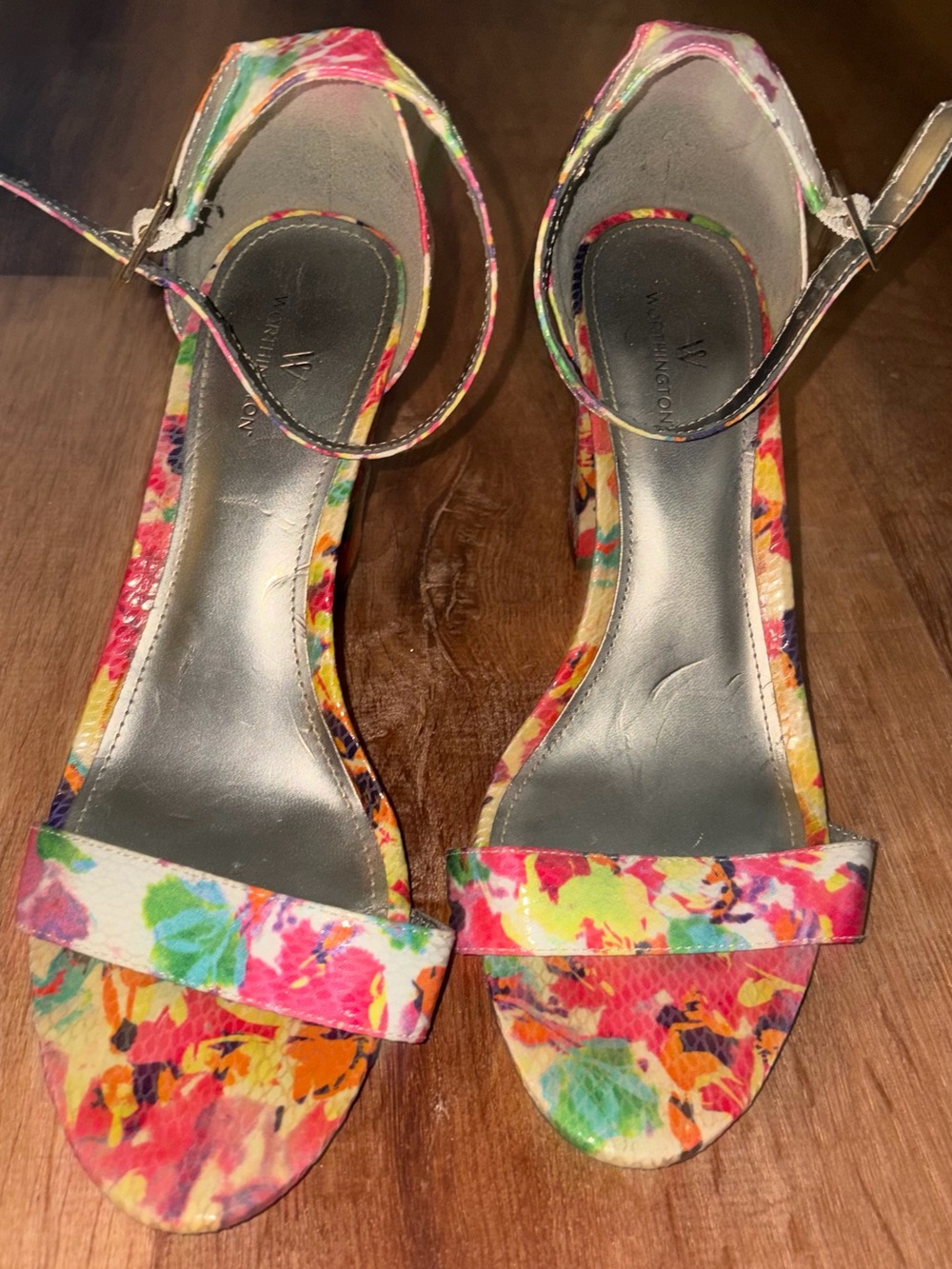 Worthington Multicolor Floral Ankle-Strap Heels